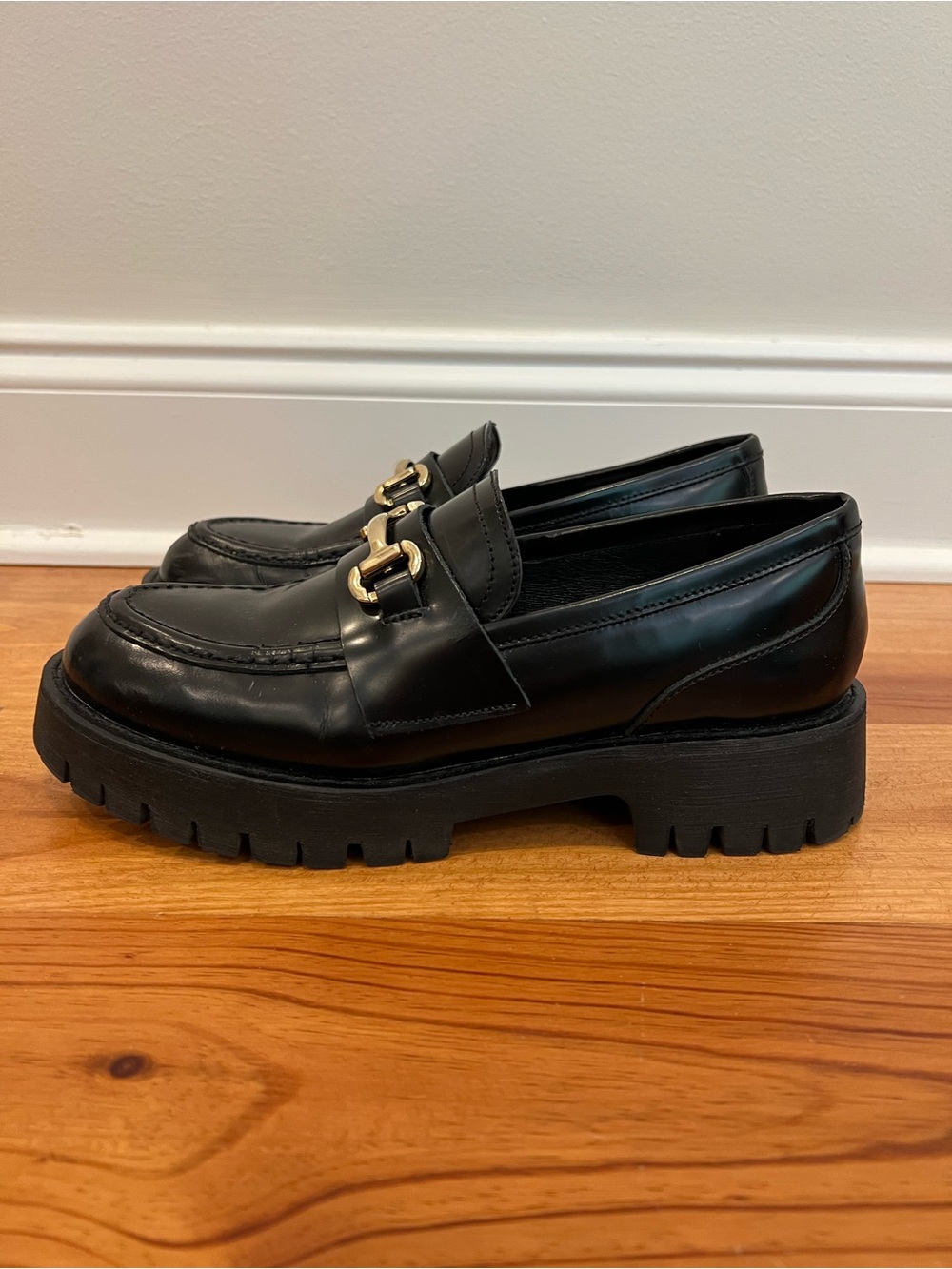 Steve Madden Lando Shoes Womens 8M Black Leather Chunky Lug Horsebit Loafers NEW - Picture 6 of 14